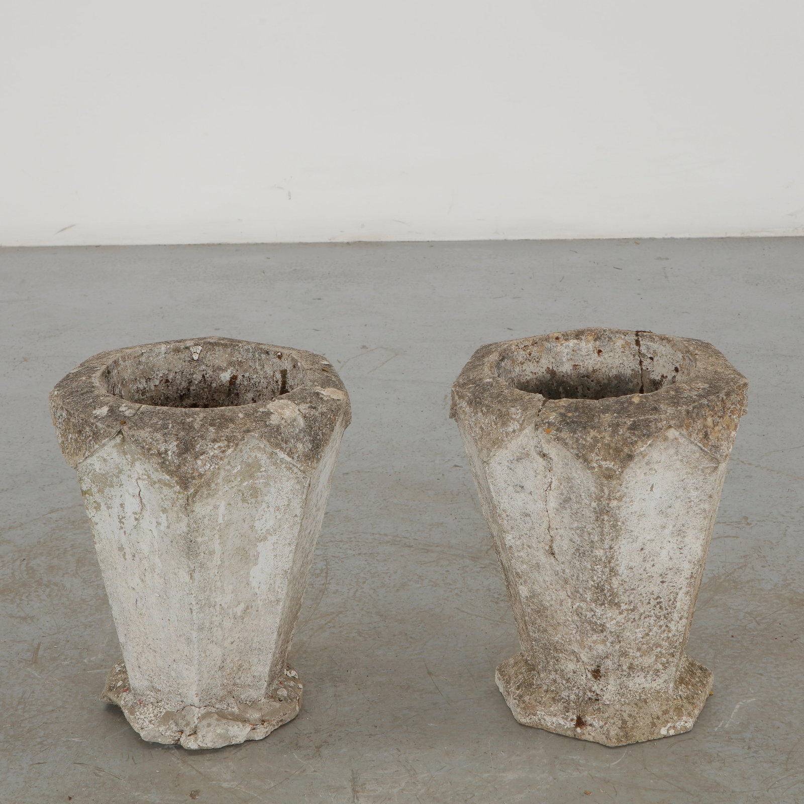 Pair of Faceted Concrete Planters, 1960s (1 of 14)