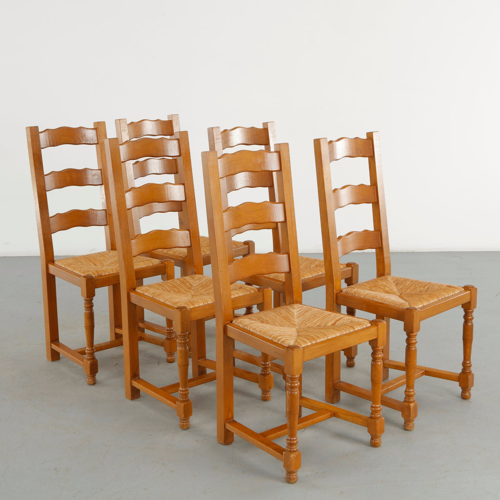Set of Six High Back Wood and Rope Chairs, 1960s (1 of 20)