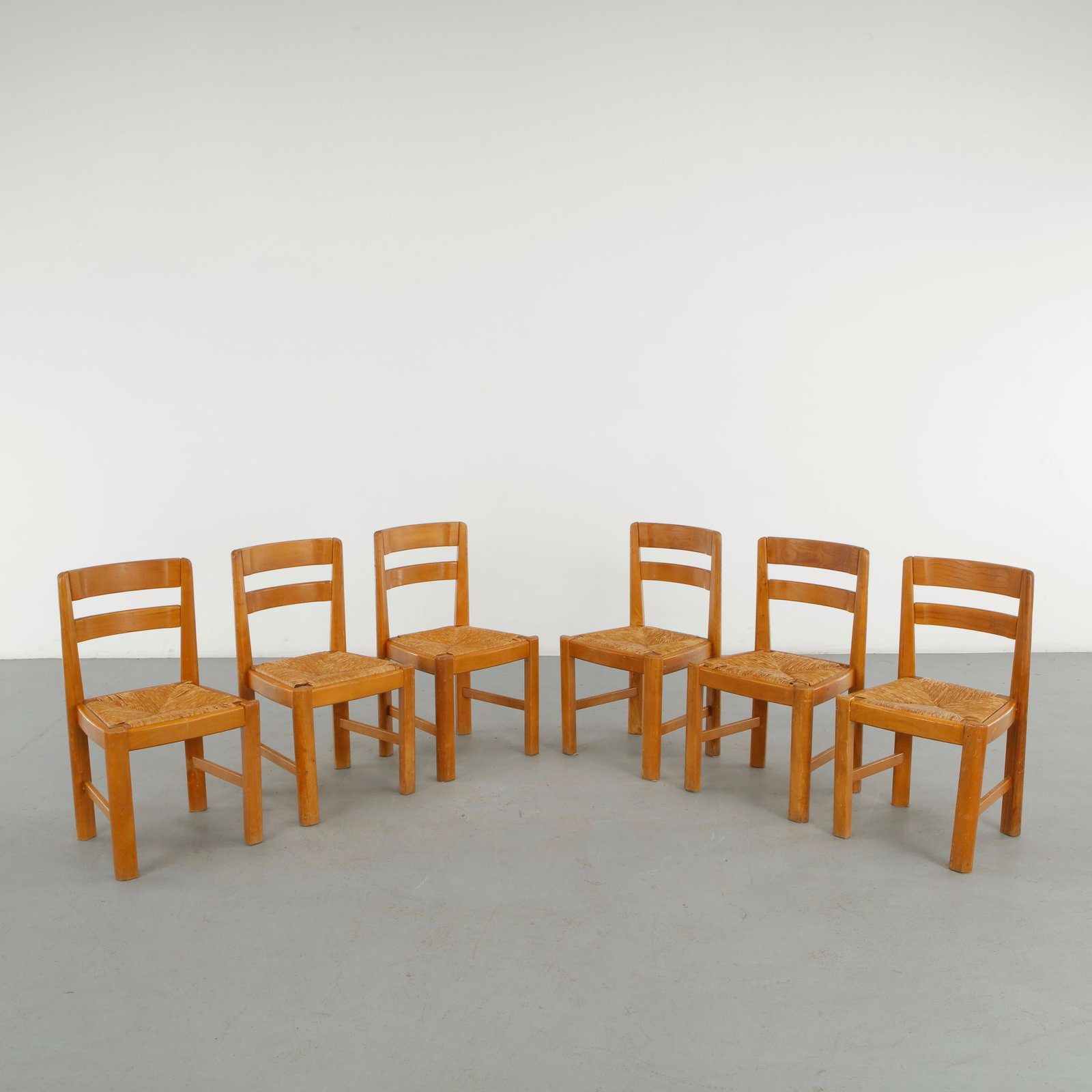 Maison Regain, Set of Six Rope and Wood Chairs, 1960s (1 of 20)