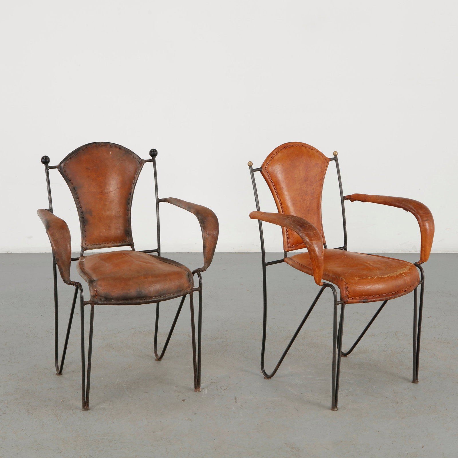 Jacques Adnet, Pair of Iron and Leather Armchairs, 1960s (1 of 19)