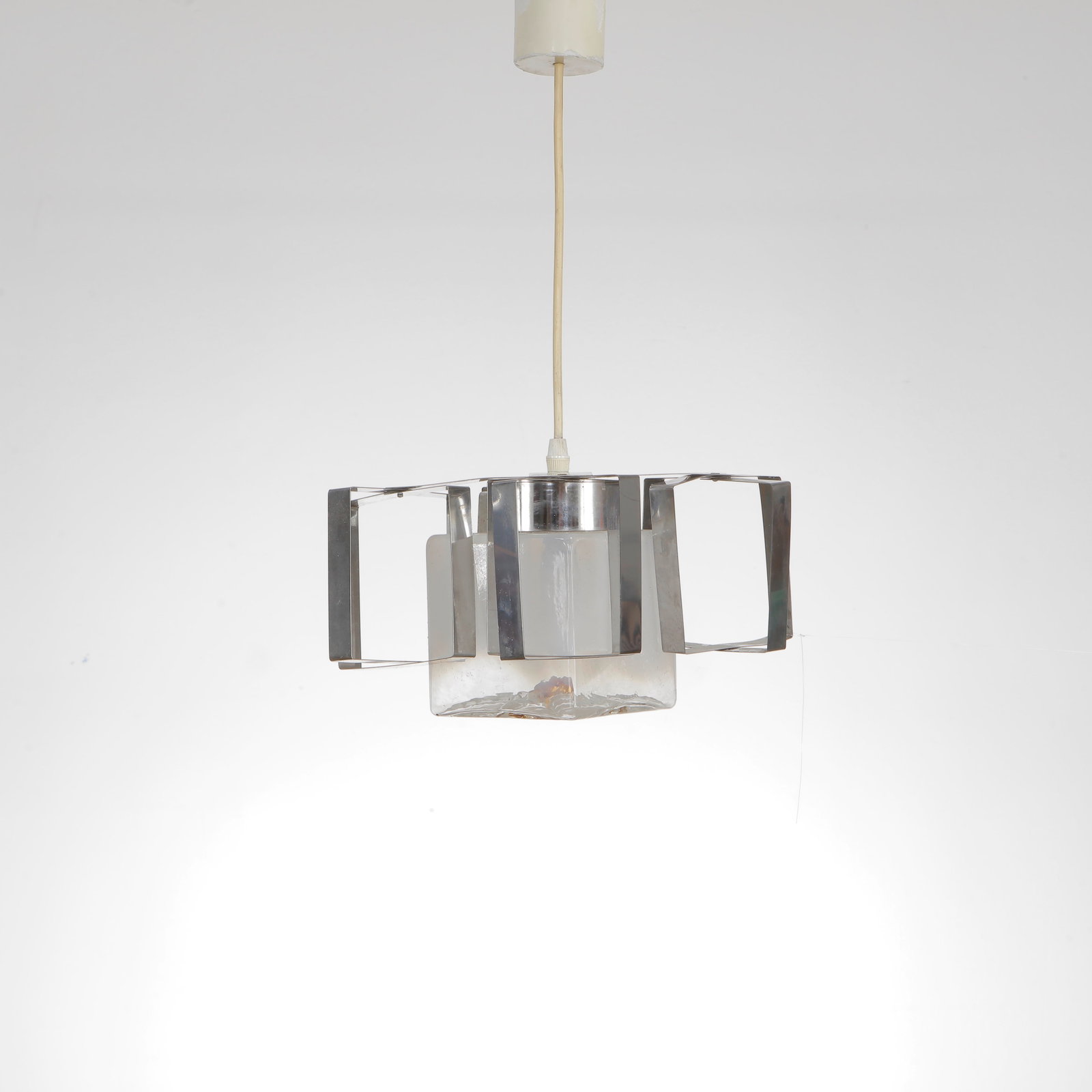Mid-Century Murano Light Fixture, Italy, 1970s: Striking Italian ceiling lamp from the mid-20th century, with Murano glass globes. Height: 20 in. Width: 9 in. Depth: 9 in. Height of the Murano Glasse: 5 in.