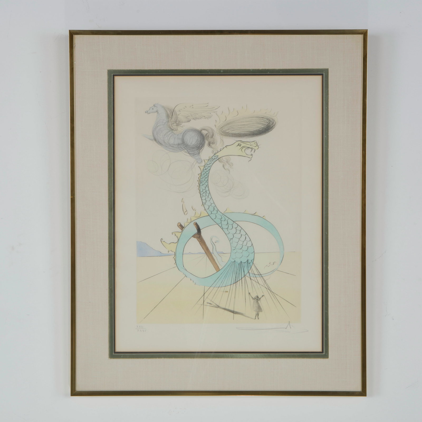 Salvador Dali, Color Etching, Signed and number 22/35, 1973, The Twelve Tribes of Israel, Dan: Color etching from The Twelve Tribes of Israel series, illustrating Dan through a richly symbolic composition. Signed and numbered 22/35, the work exemplifies Dali fascination with spirituality,