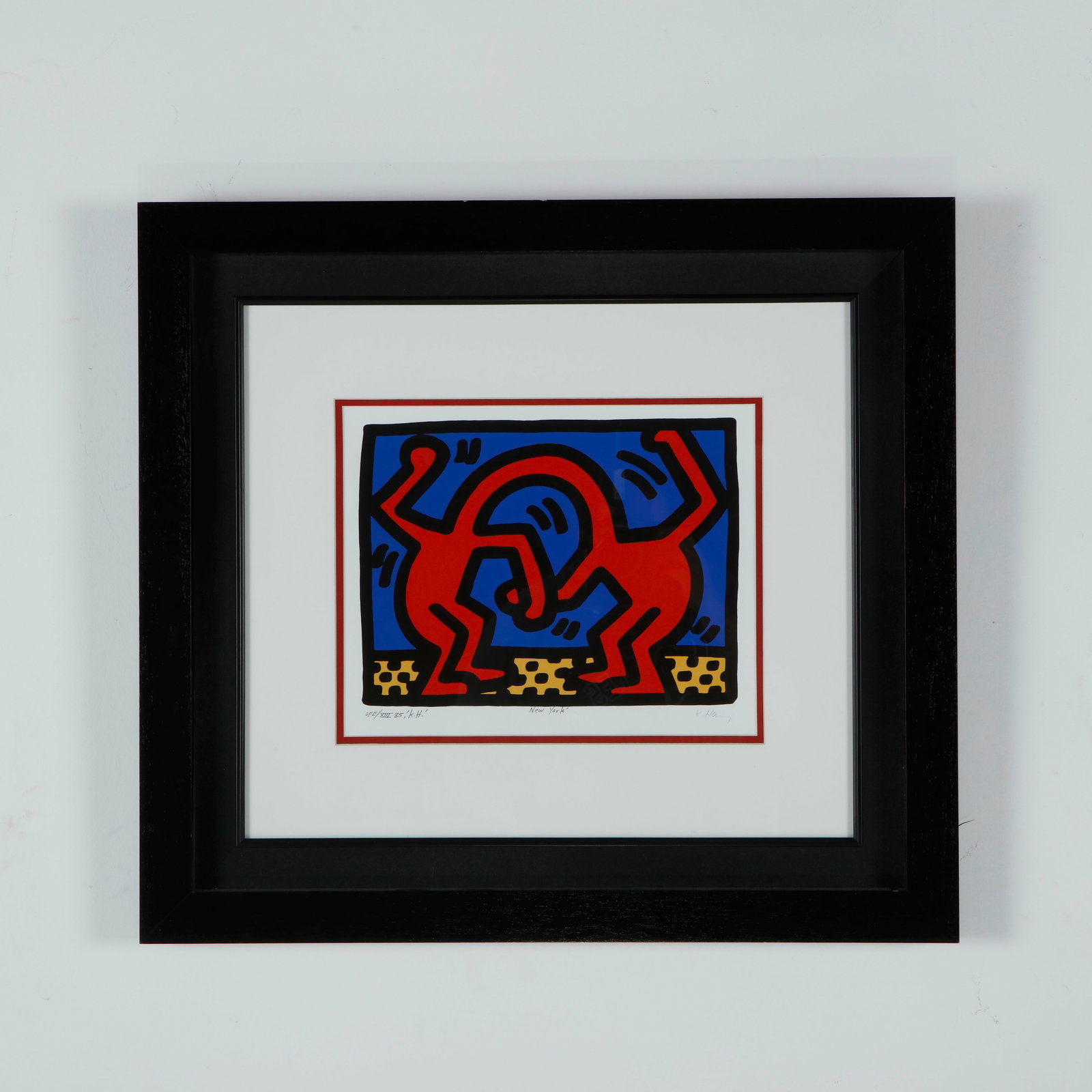 Keith Haring, Together, Lithograph, Signed Numbered 13/80: Lithograph depicting Haring iconic intertwined figures, emblematic of the artist visual vocabulary of movement, unity, and human connection. Signed and numbered 13/80. Height: 25 in. Width: 27.5 in.