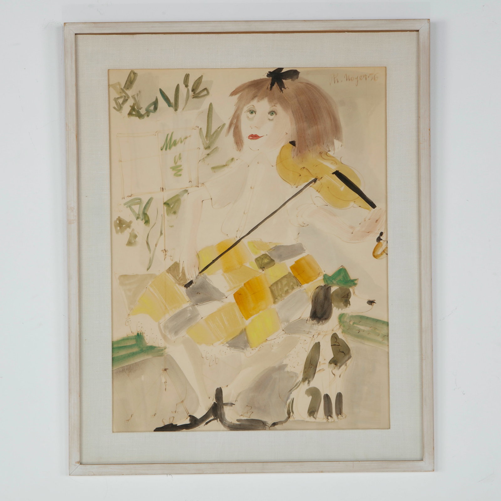 Philippe Henri Noyer, Watercolor Painting, Signed 1960s: Expressive watercolor depicting a young violinist, rendered with Noyer characteristic spontaneity and vibrant palette. Signed by the artist, the composition captures the charm and vitality associated