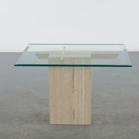 Artedi, Travertine and Glass and Brass Coffee Table, 1970s