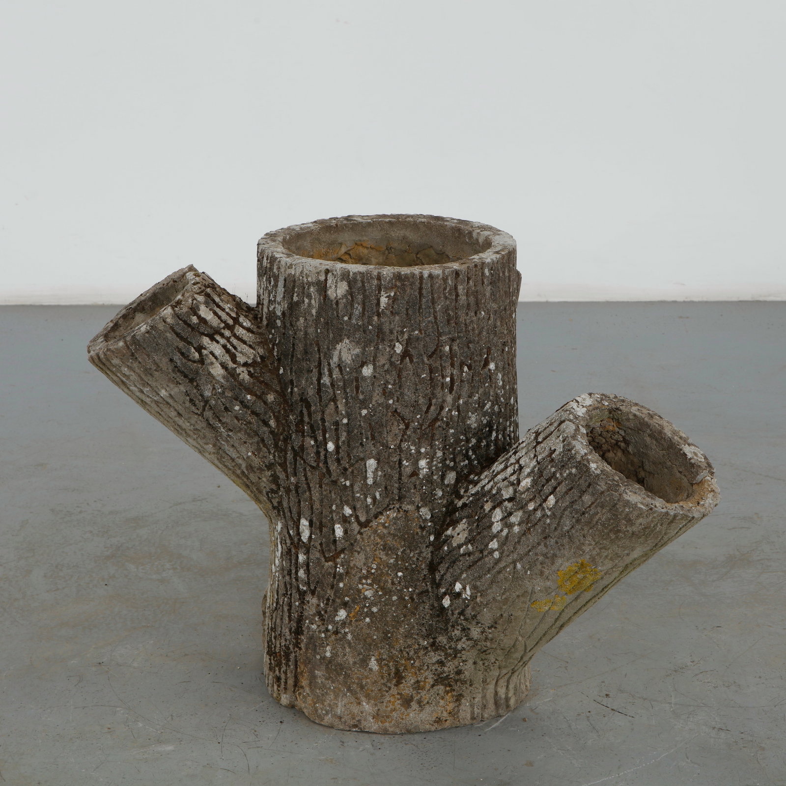 Monumental Brutalist Tree Form Planter, 1960s: This monumental brutalist tree-form planter represents an artistic celebration of the classic French faux bois tradition translated through a mid-century, rustic lens. The vessel features a central,