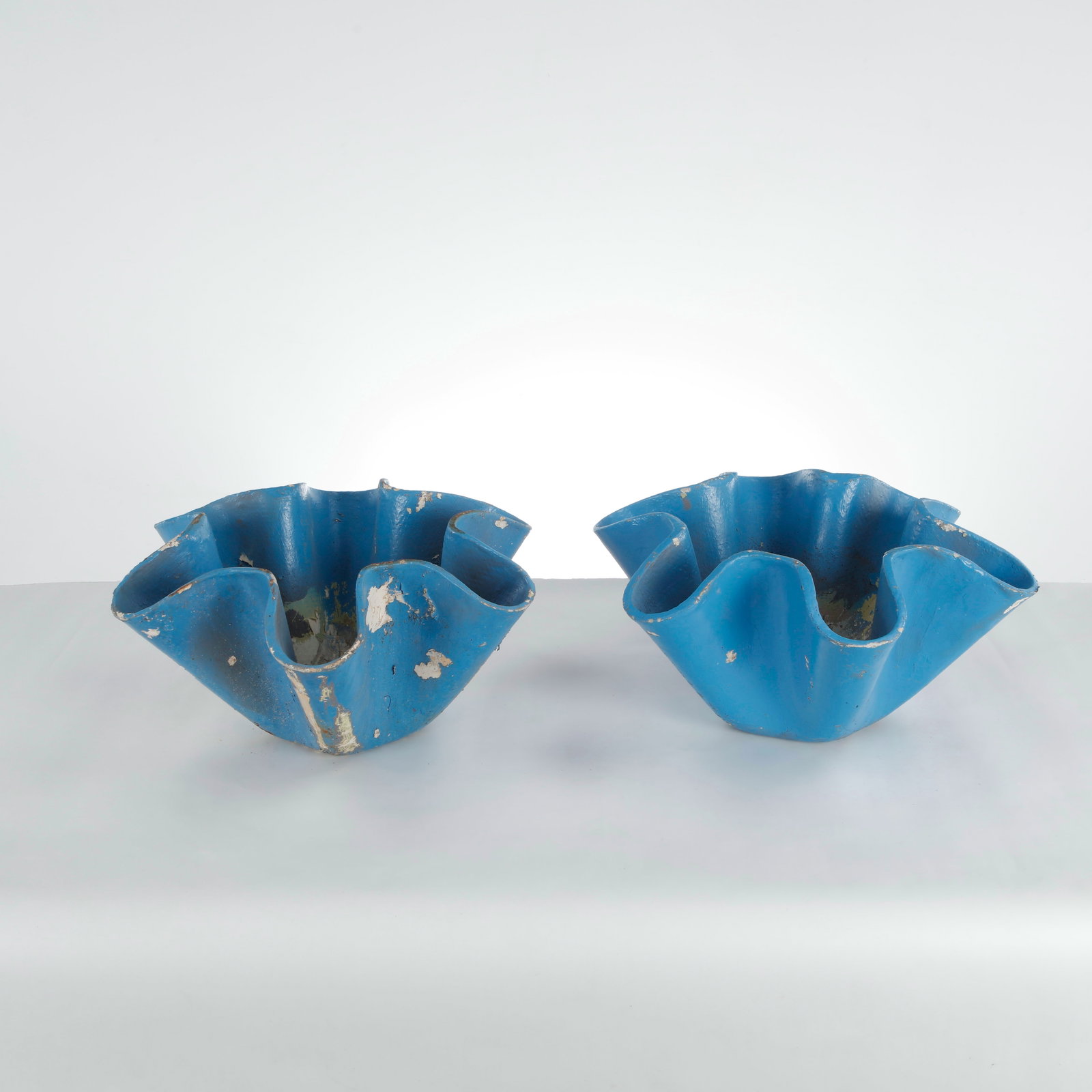 Willy Guhl, Pair of Small Clamshell Planters, 1960s: This pair of vintage fiber-cement handkerchief planters_designed by Swiss modernist Willy Guhl for Eternit in the 1950s_is a highly sought-after example of mid-century industrial bio-design. A bold,