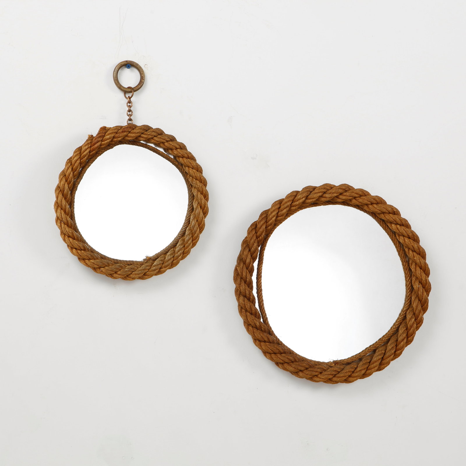 Audoux Minet, Pair of Round Rope Mirrors, 1960s (1 of 11)