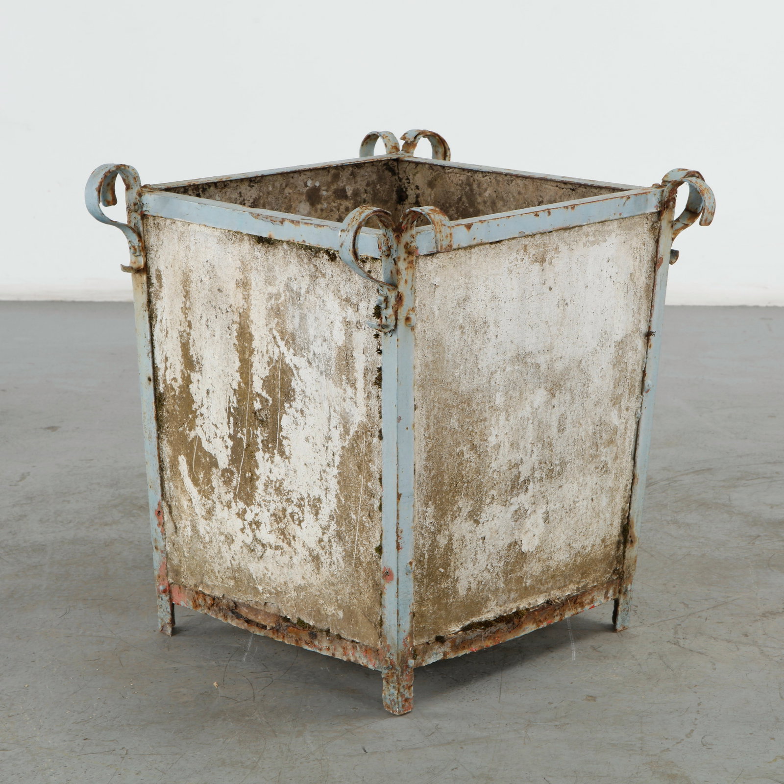 Willy Guhl, Square Metal Edge Planter, 1960s: This vintage French square metal edge garden planter from the 1960s exemplifies a classic European "Caisson" or orangery-style aesthetic. It beautifully balances robust industrial utility wi