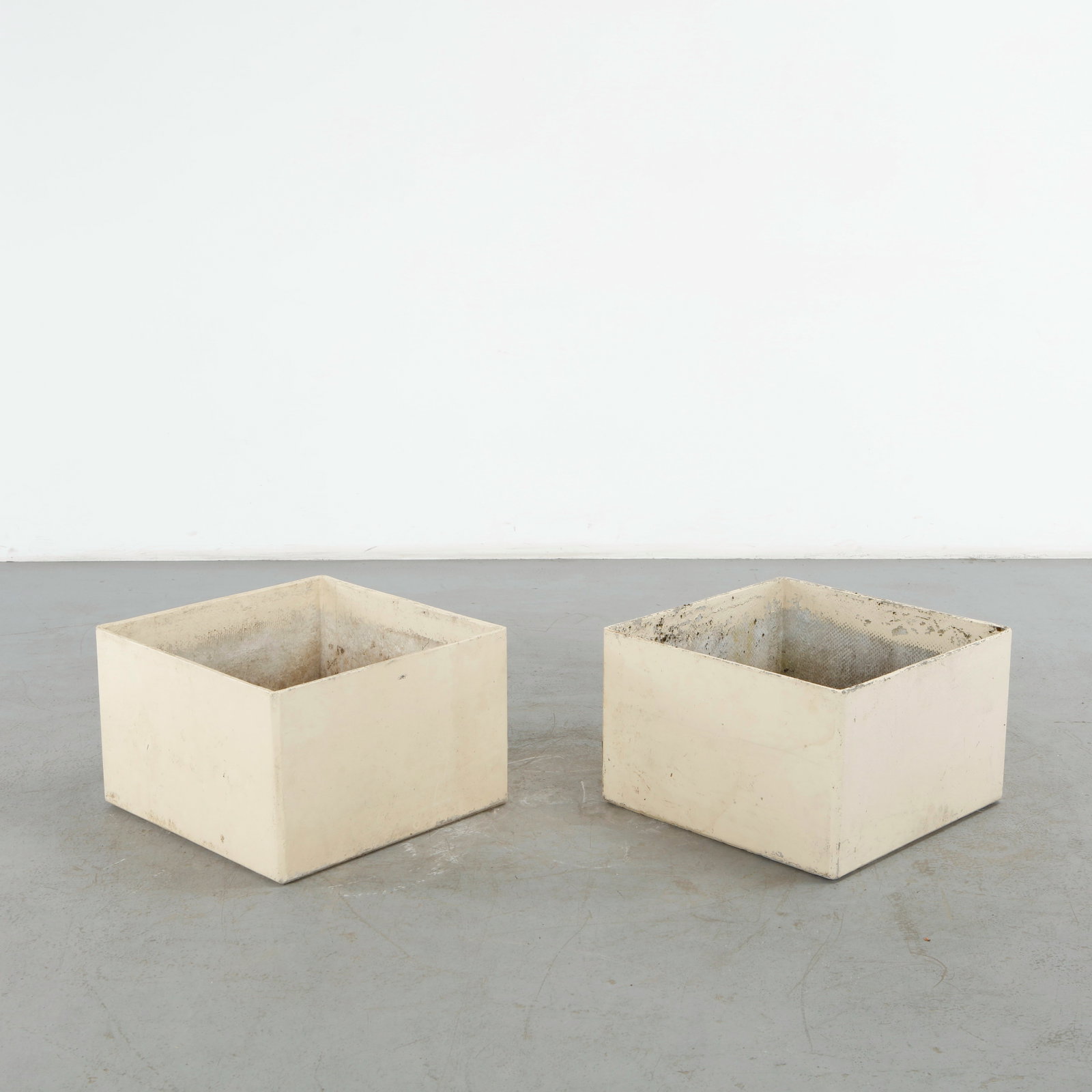 Willy Guhl, Pair of Large Square Planters, 1960s: This pair of large square planters by Willy Guhl represents the heights of mid-century Swiss functional minimalism. Designed for Eternit, these architectural vessels highlight Guhl's innovative ab