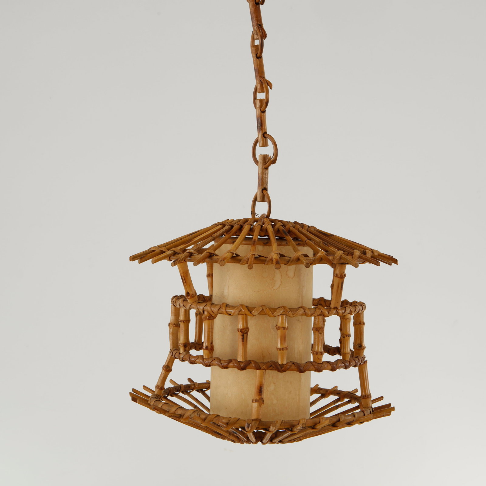 Louis Sognot, Rattan and Parchment Chandelier, 1950s (1 of 11)