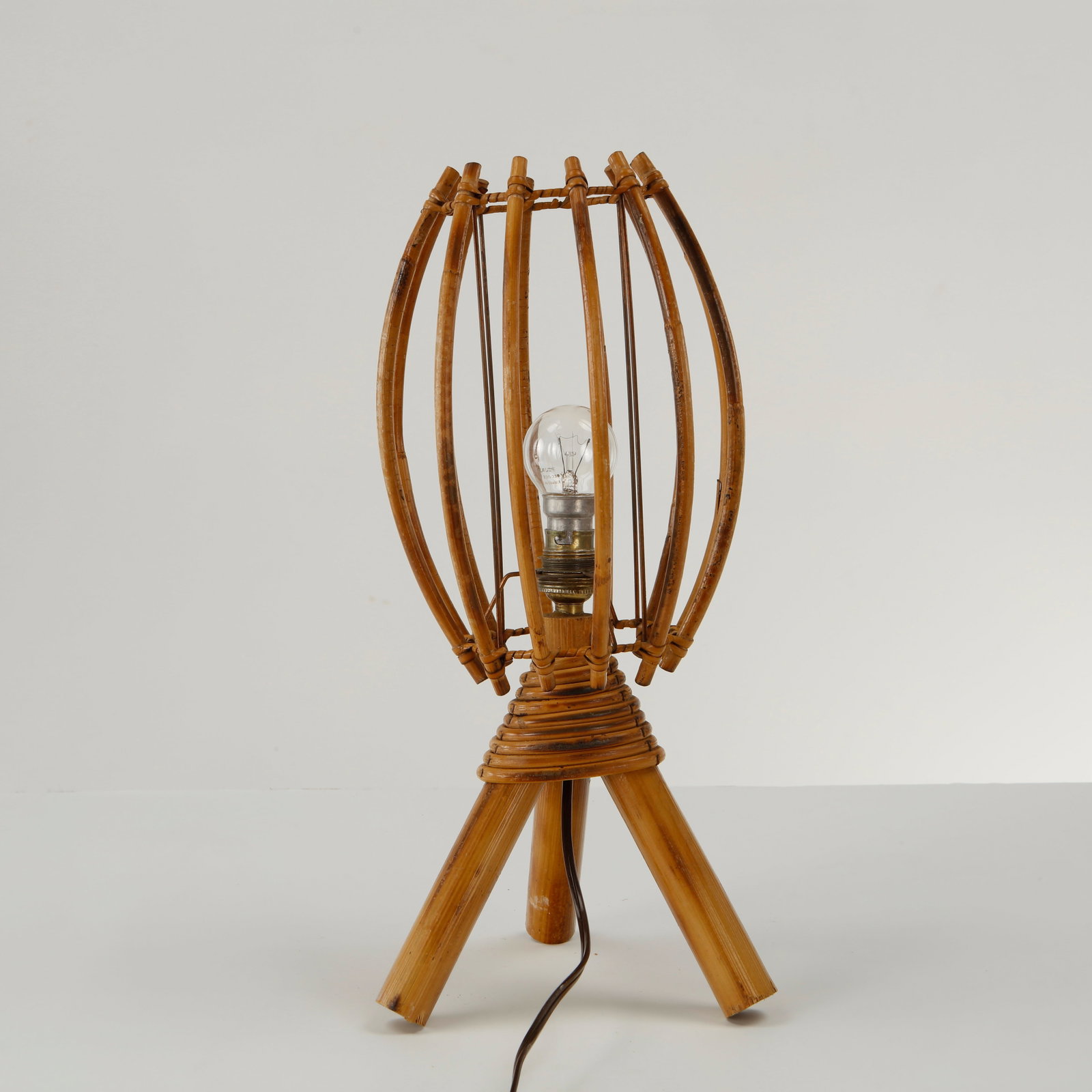 Louis Sognot, Tripod Rattan Table Lamp, 1960s (1 of 12)