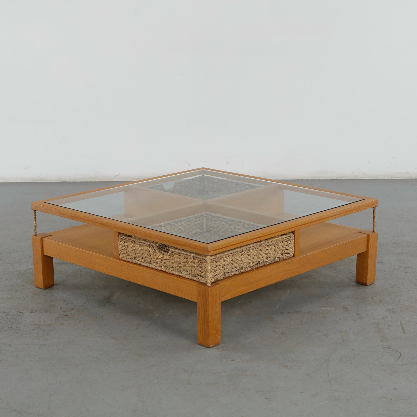 Mid-century Wooden Side Table in the style of Alvar Aalto, 1960s: A beautifully crafted midcentury modern square coffee table designed in the organic, texture-driven style popularized by Finnish architect and designer Alvar Aalto. This sophisticated piece