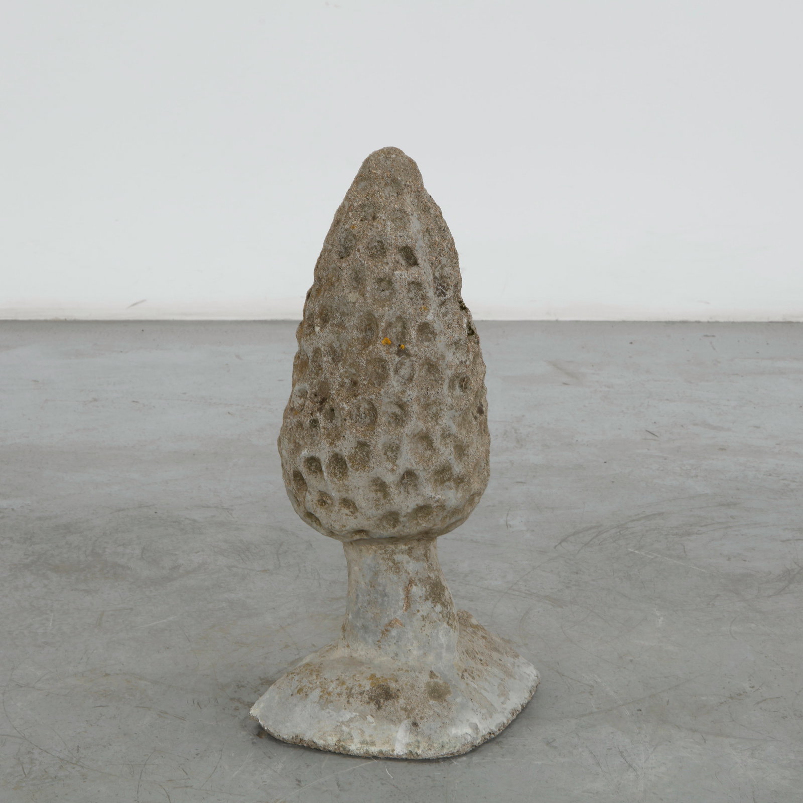 Mushroom Stone Garden Sculpture, 1960s: This 1960s stone garden sculpture captures the distinct form of a morel mushroom with a heavily stylized, rustic aesthetic. Height: 18 in. Diameter: 15 in. Condition Wear commensurate