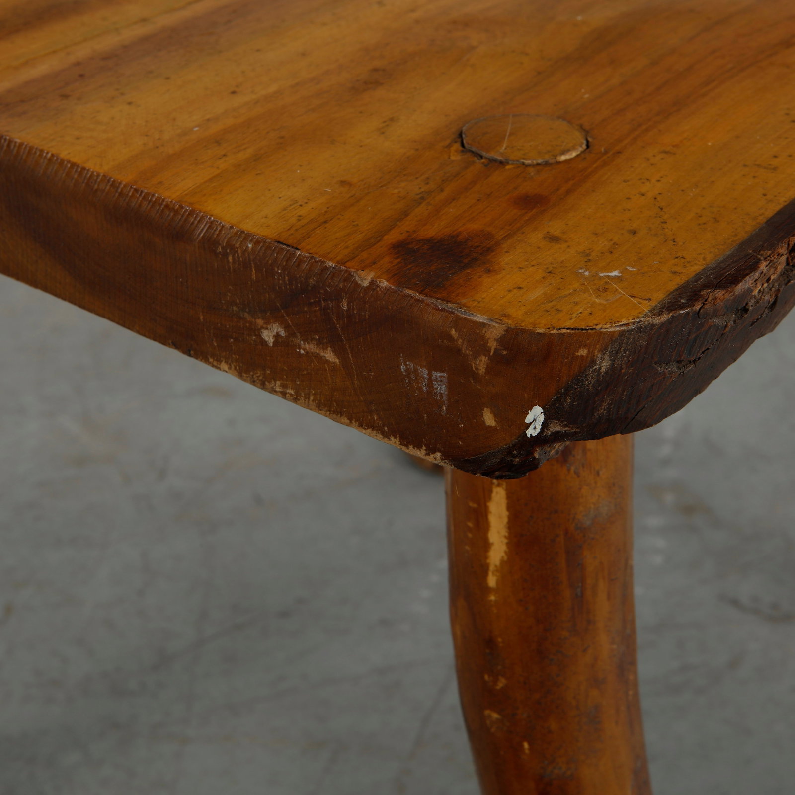 Rustic Solid-Wood Slab Side Table, 1960s - 12