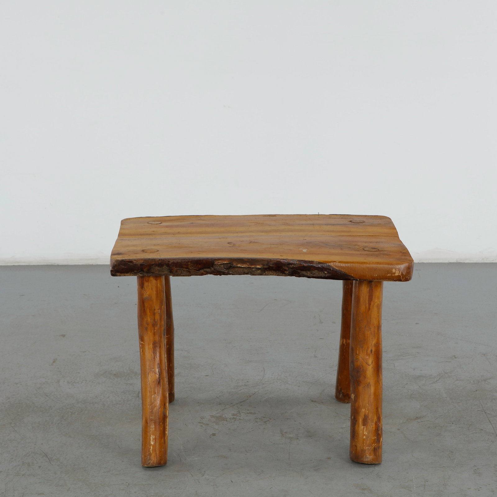 Rustic Solid-Wood Slab Side Table, 1960s - 2