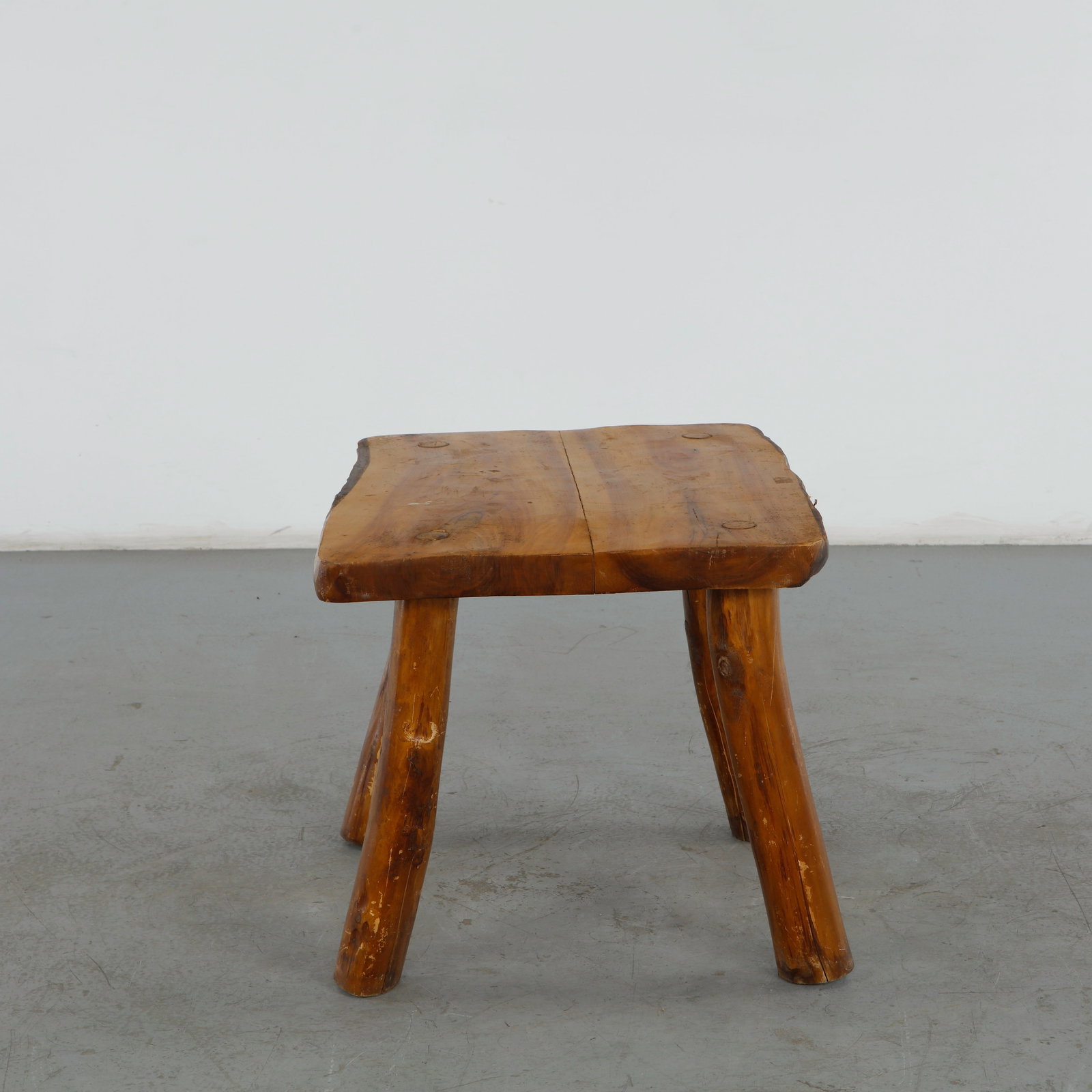 Rustic Solid-Wood Slab Side Table, 1960s - 3