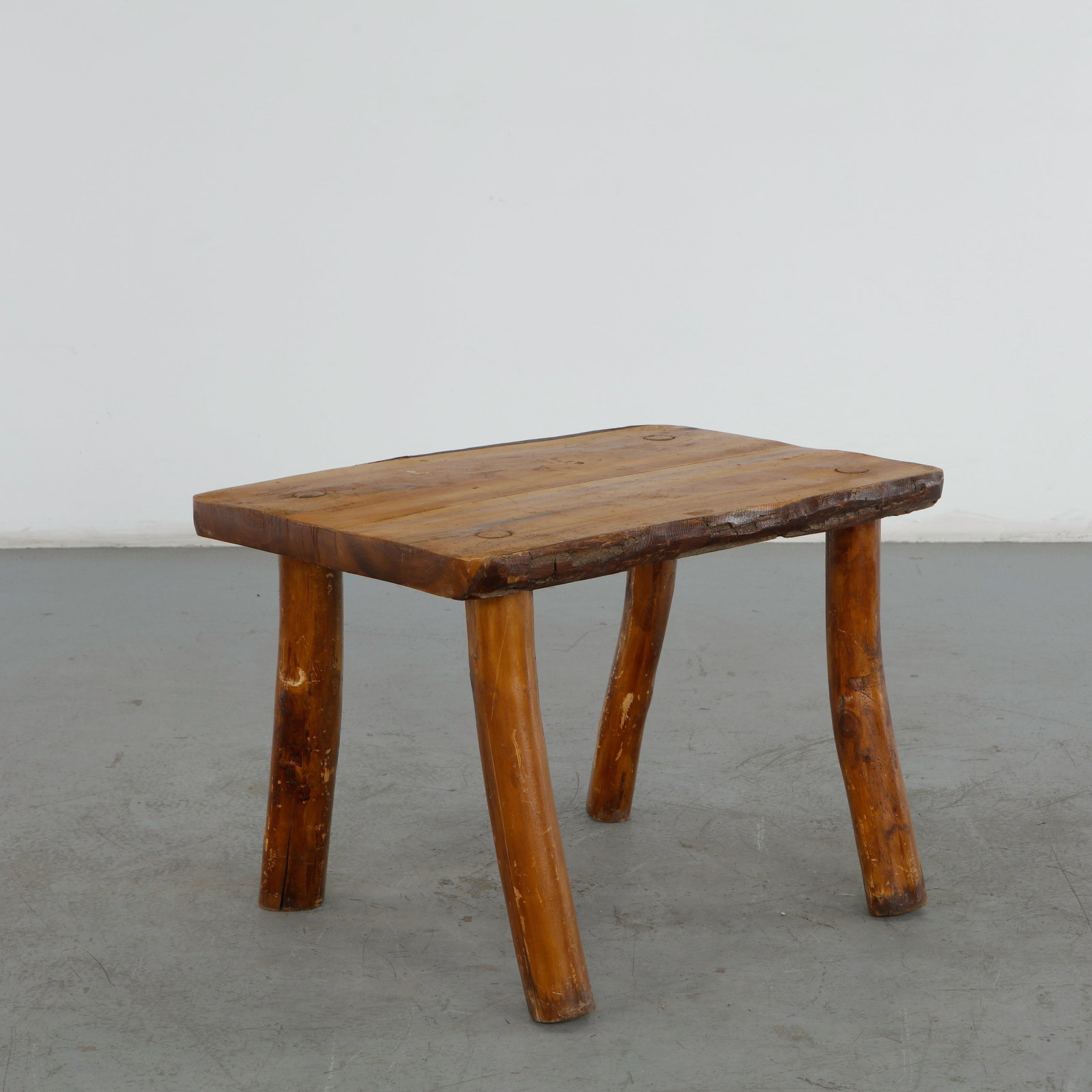 Rustic Solid-Wood Slab Side Table, 1960s - 4