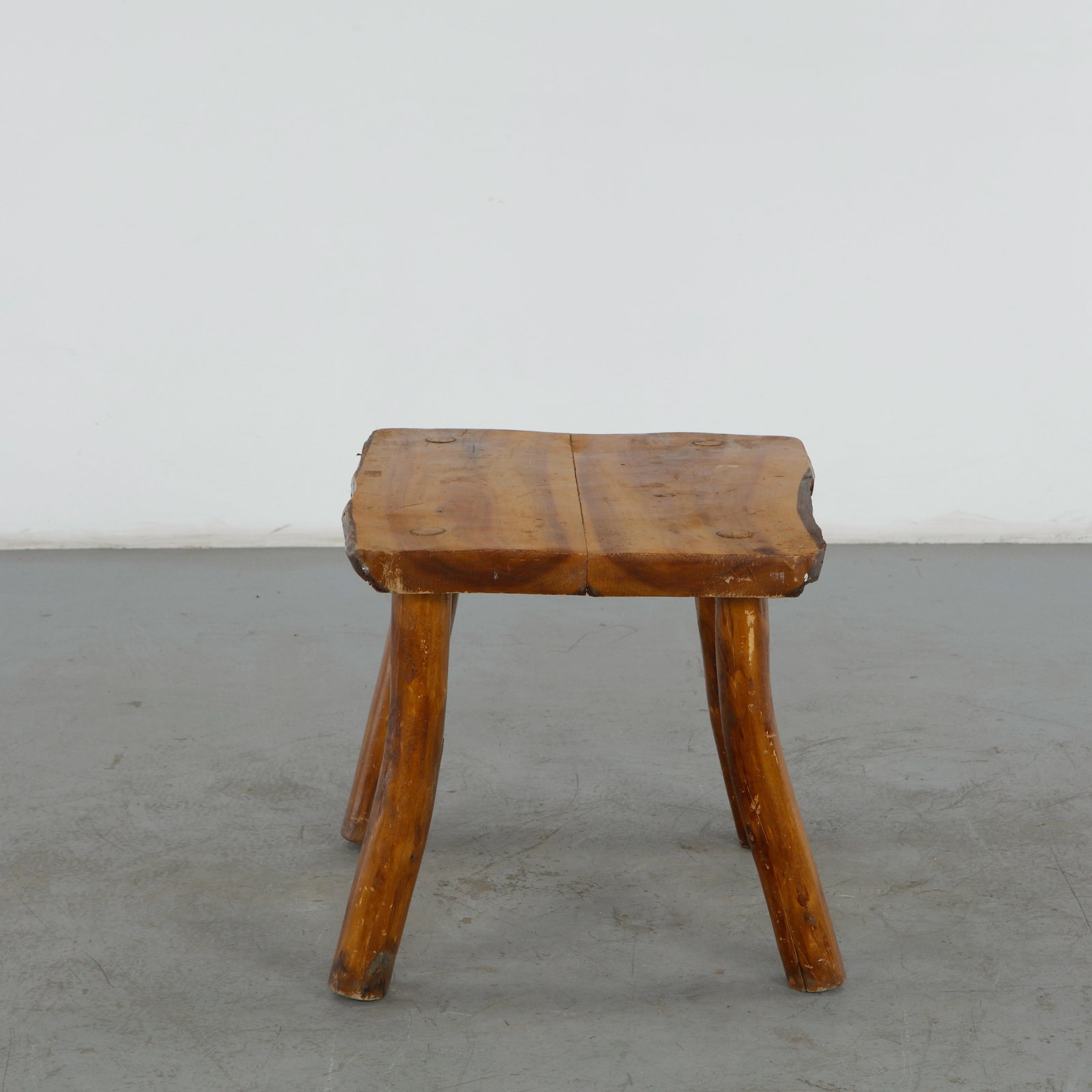 Rustic Solid-Wood Slab Side Table, 1960s - 7