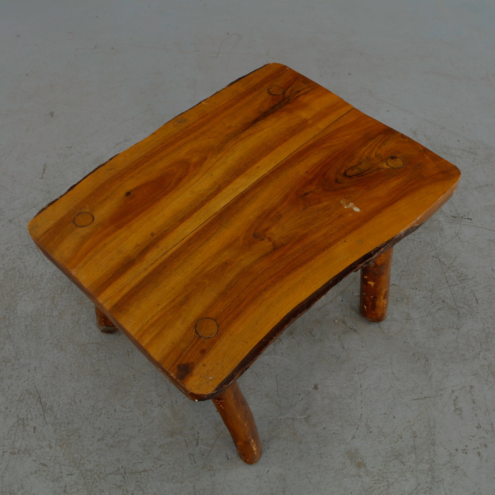 Rustic Solid-Wood Slab Side Table, 1960s - 9