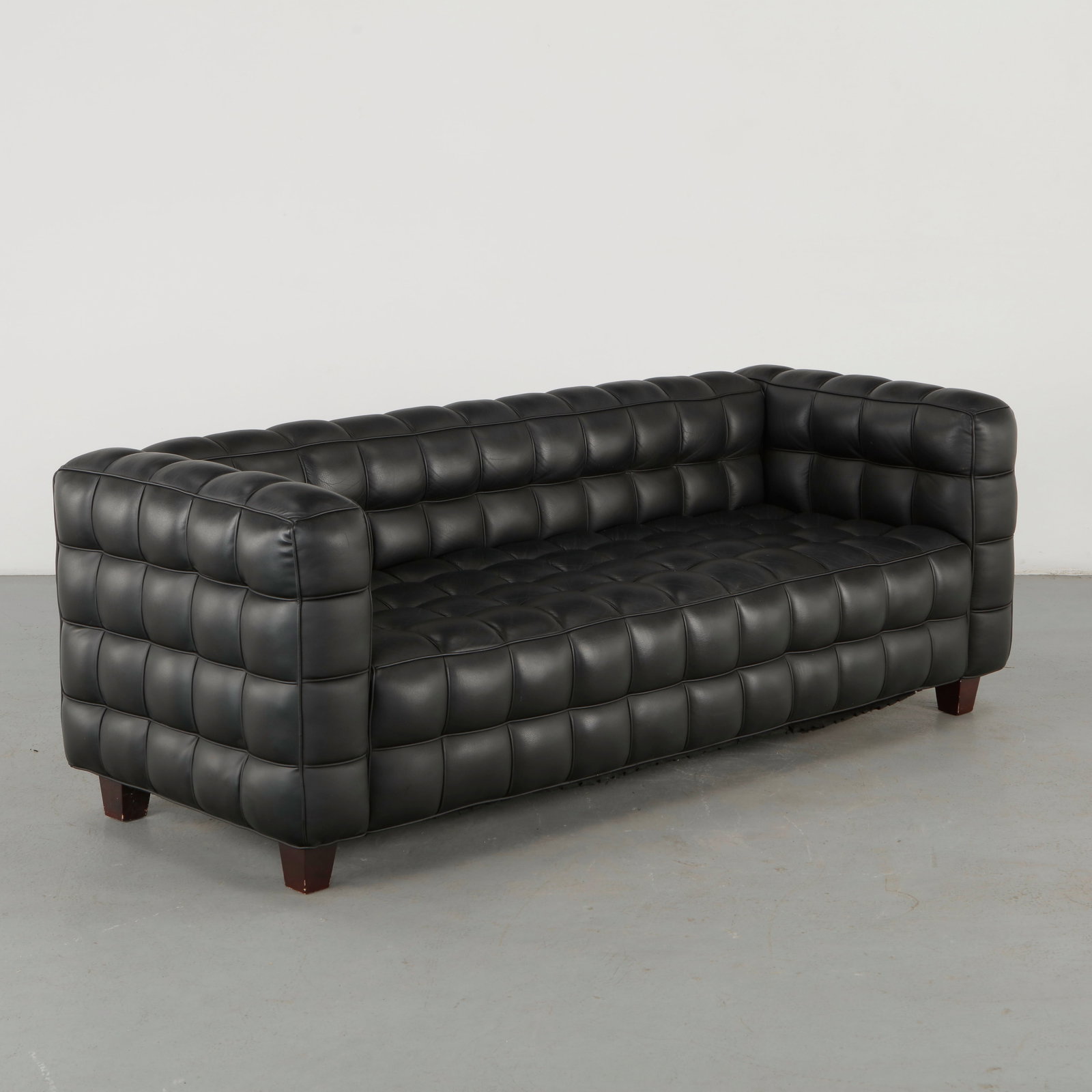 Josef Hoffmann, Black Leather Kubus Sofa - 8