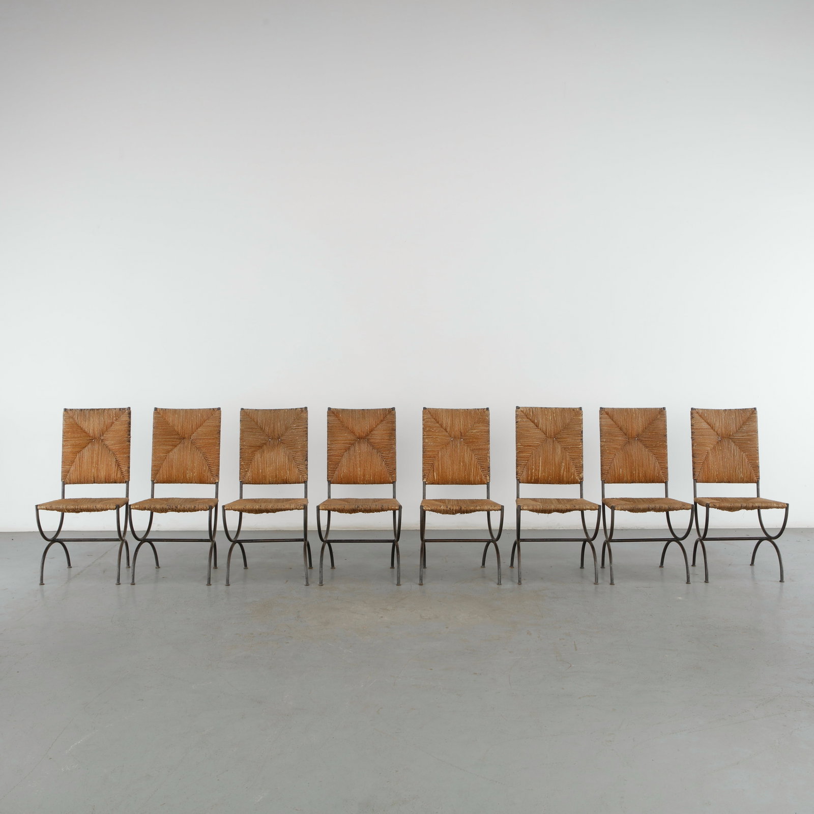Set of Eight Woven Metal-Frame Chairs, 1950s (1 of 20)