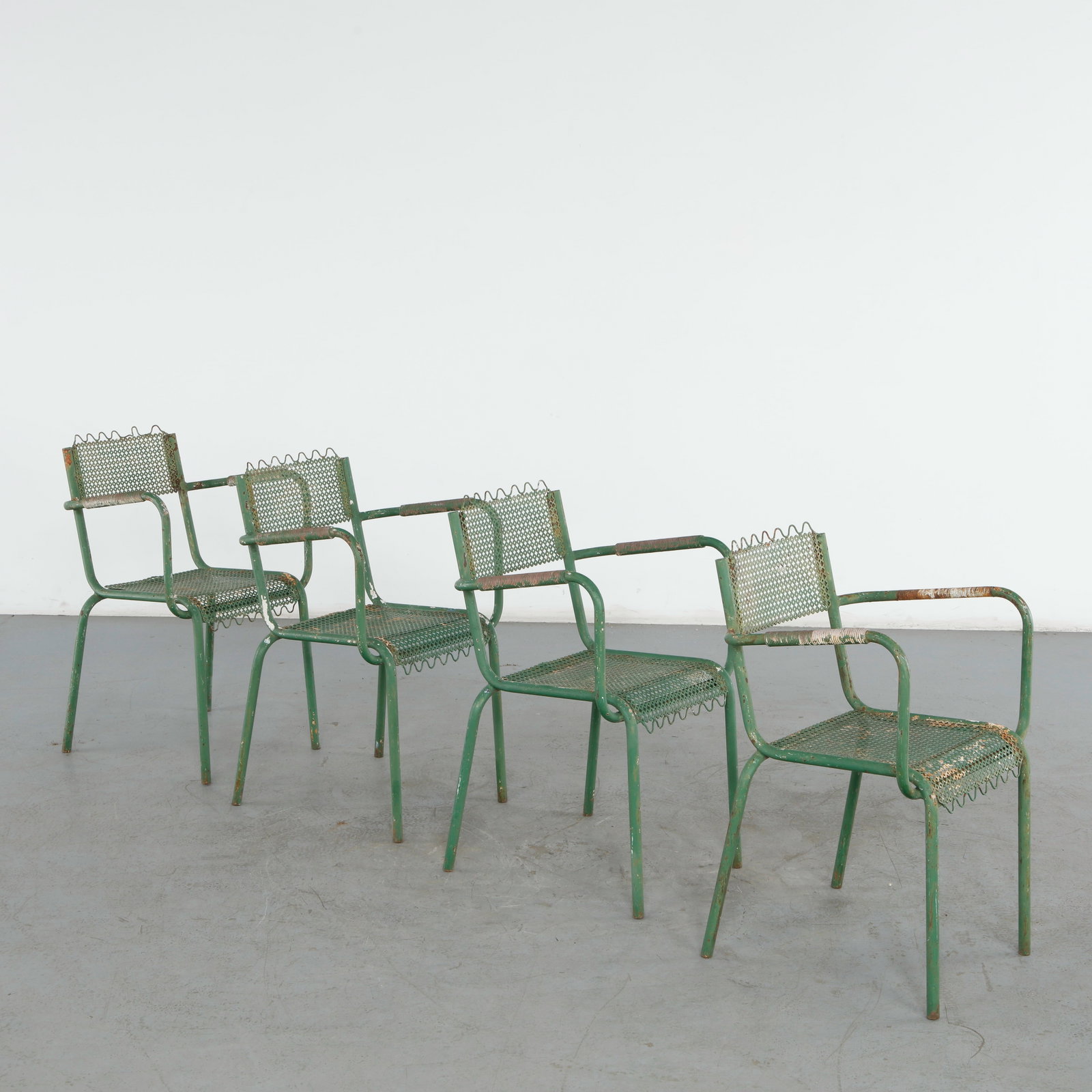 Mathieu Mategot, Set of Four Green Metal Chairs, 1950s (1 of 20)