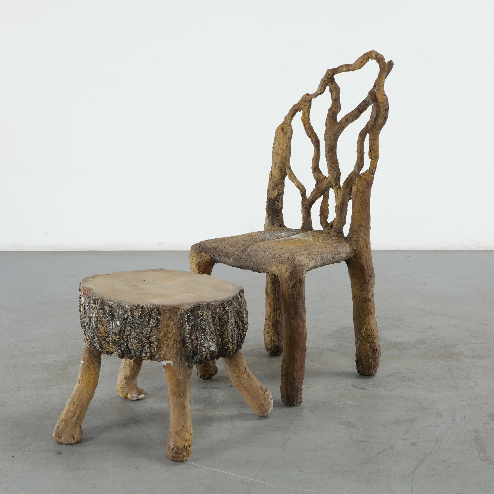 Faux Bois Concrete Chair and Side Table, France, 1960s (1 of 20)
