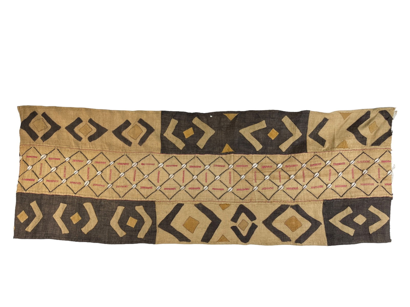 Kuba Cloth, Vintage African Textile Runner w/Conch Shells (1 of 5)