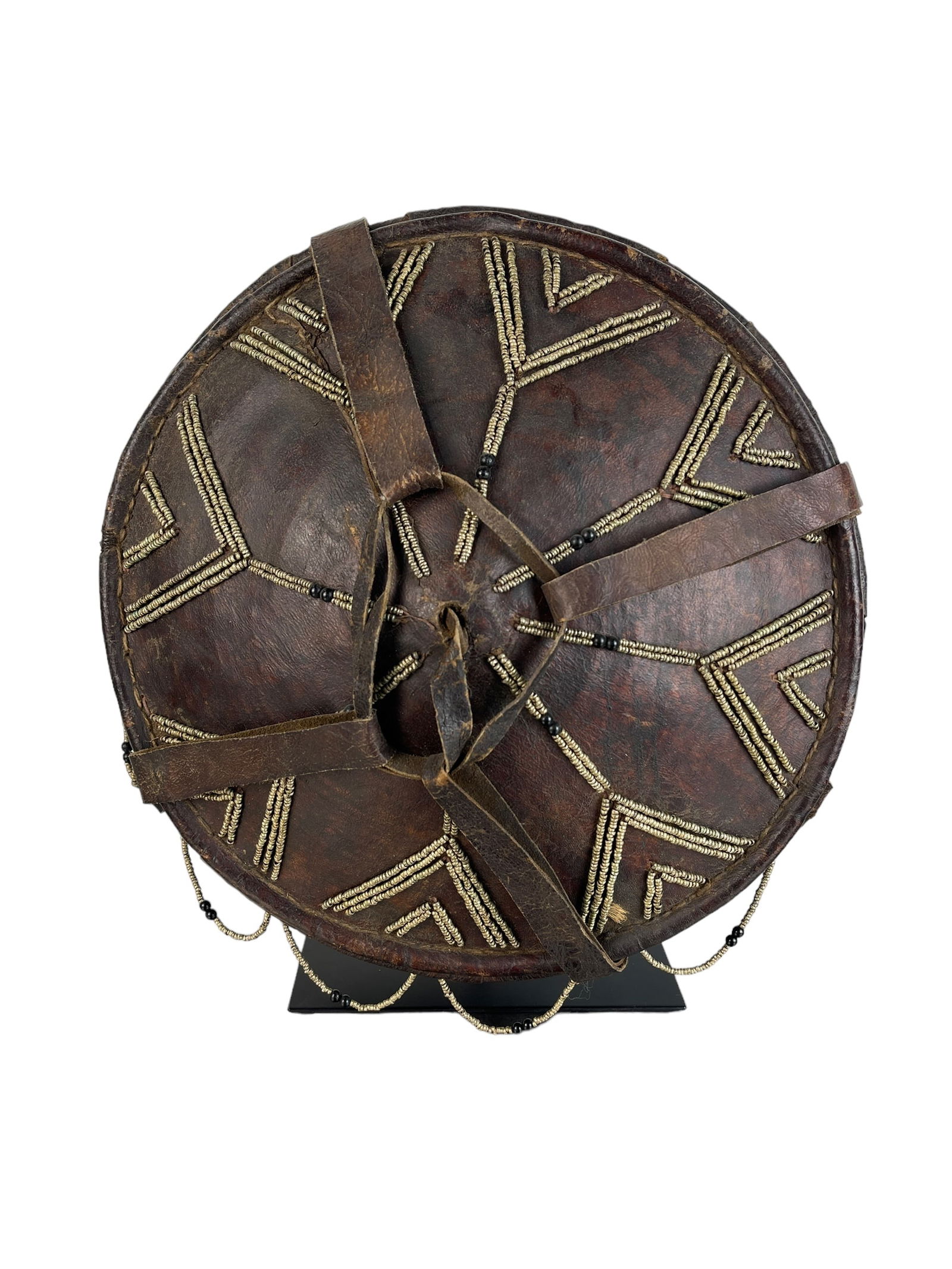 Vintage Ethiopian Beaded Drum Basket on Stand (1 of 6)