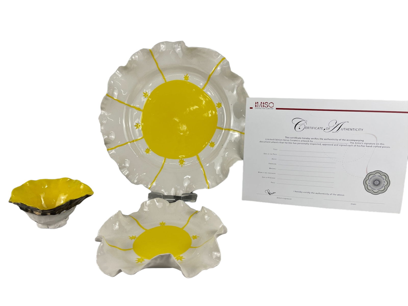 Set of 3 Signed Imiso African Ceramic Plates Handmade (1 of 5)