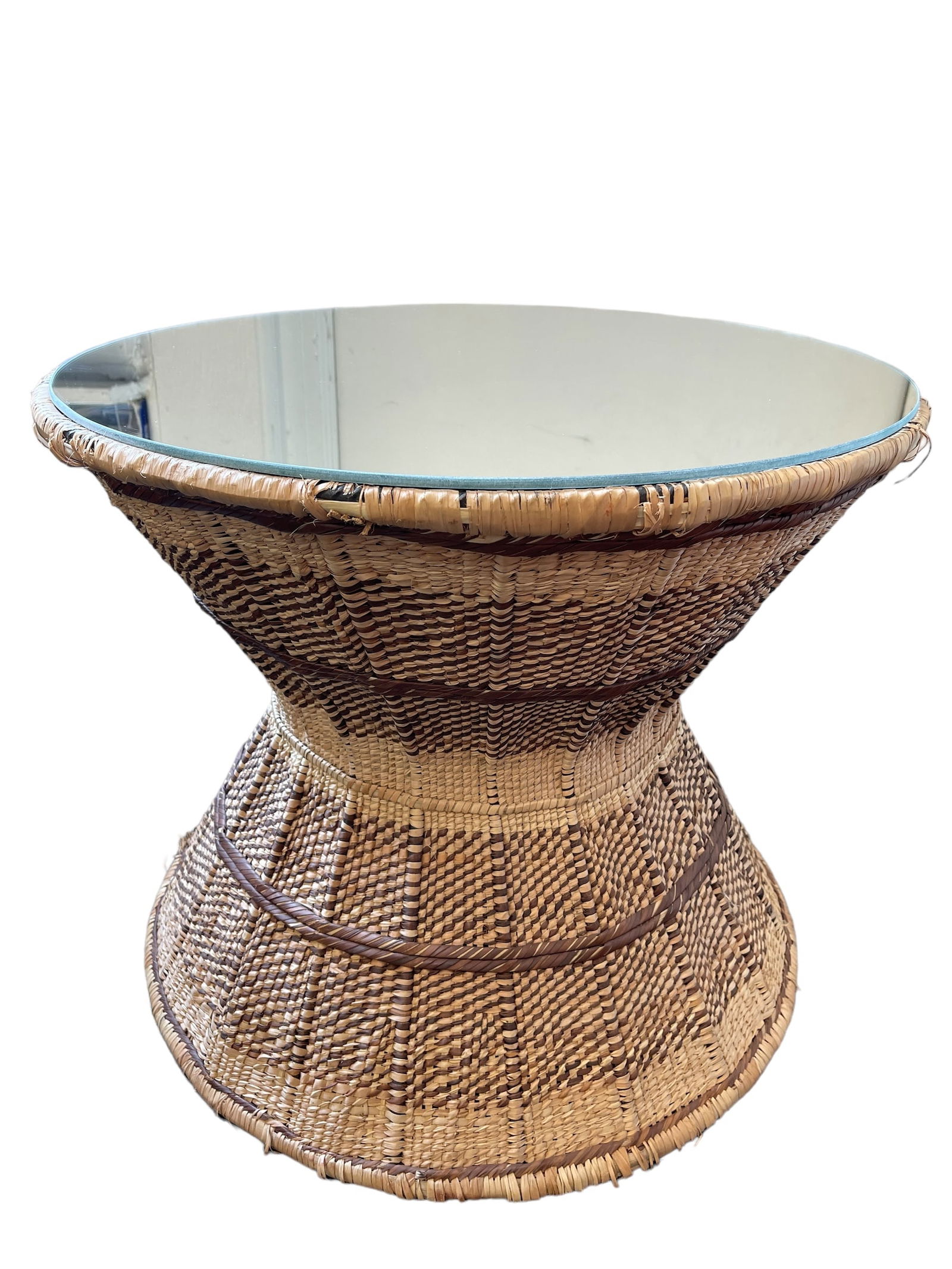 Rattan Wicker and Glass Side Table (1 of 5)