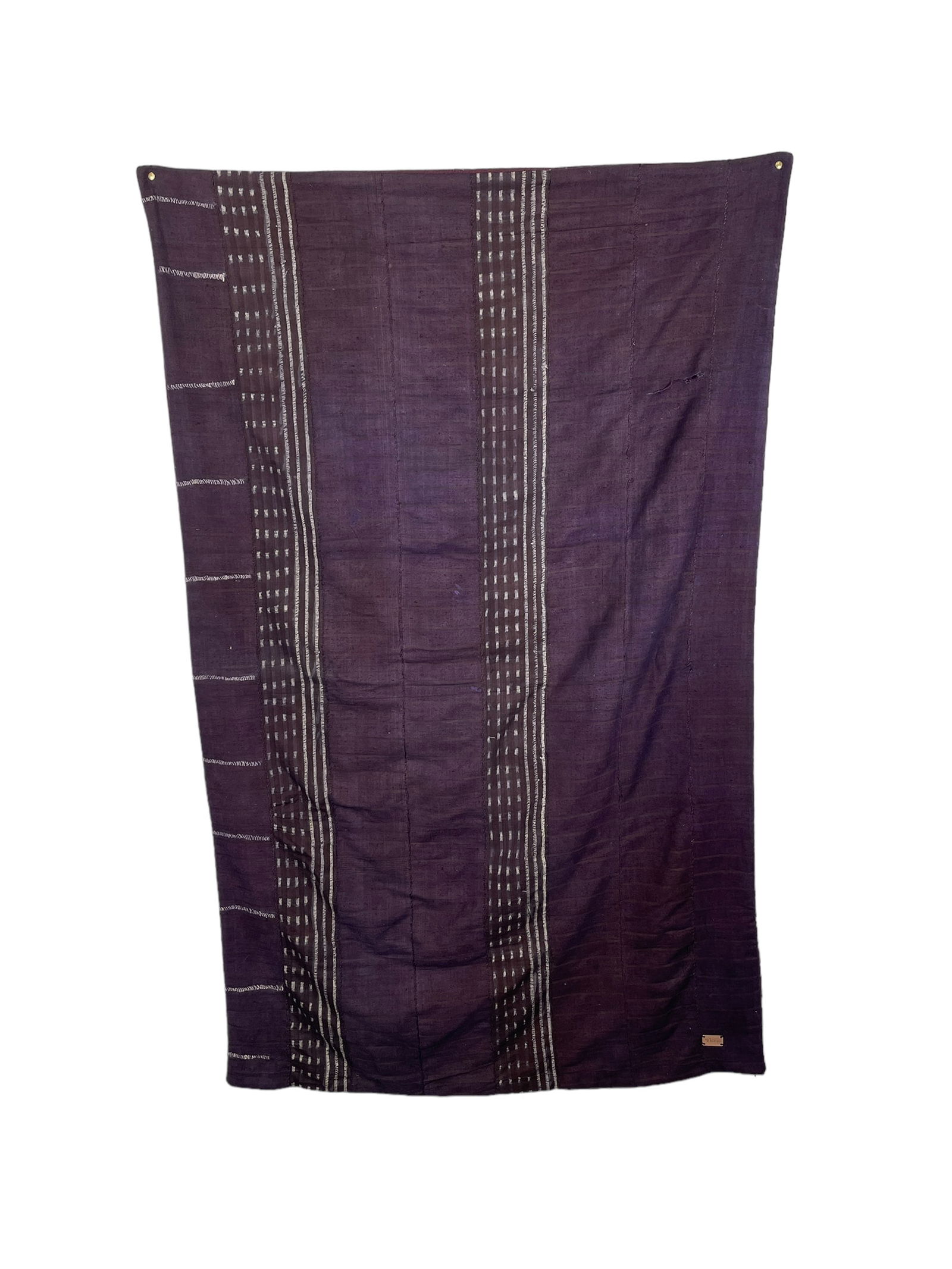 Royal Purple Baoule Throw: 43" x 51". There is a tear on the printed fabric. Please see photos. Double lined, handmade.