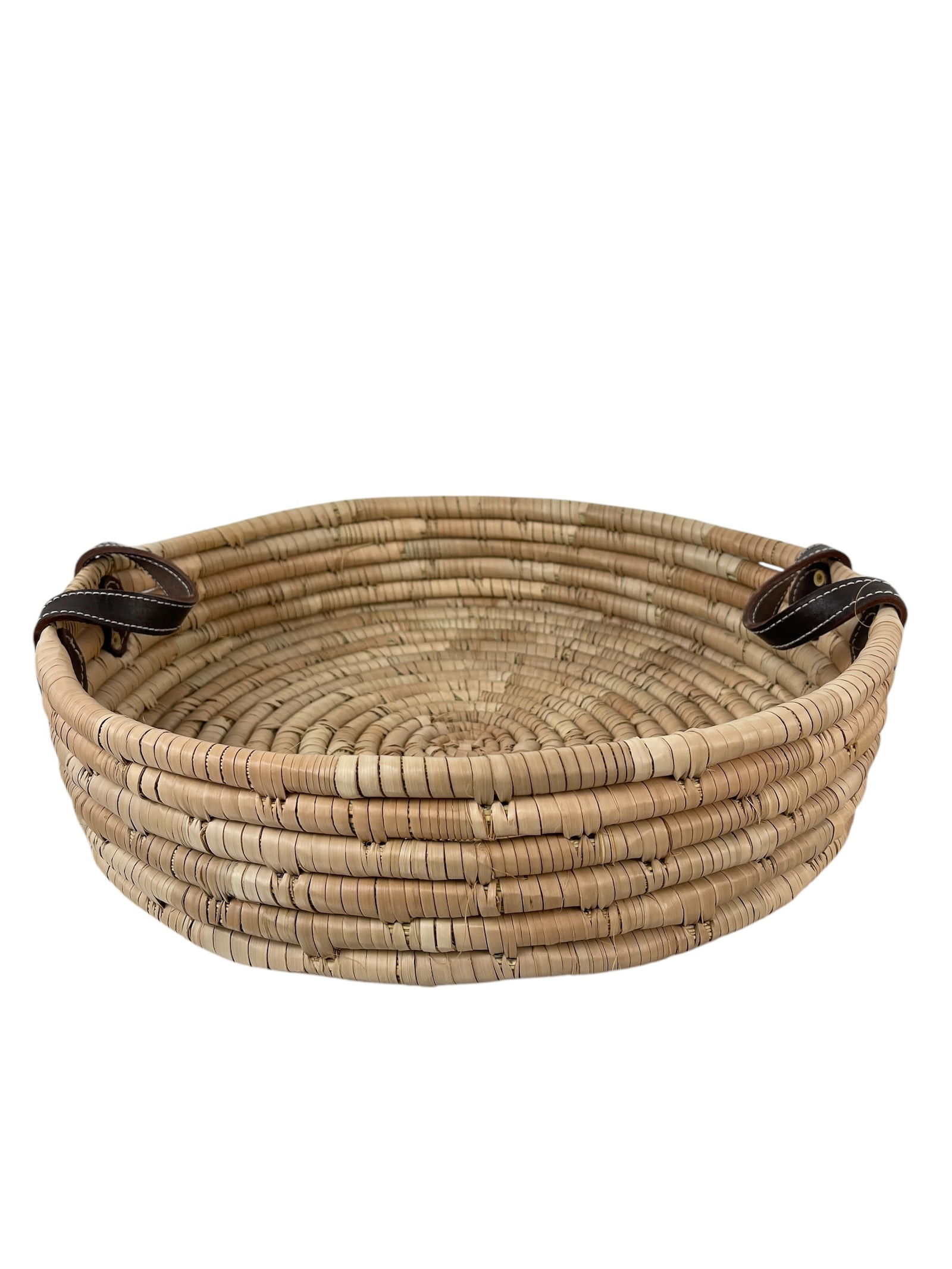 Hand Woven Ilala Palm Tray w/Leather Handle (1 of 3)
