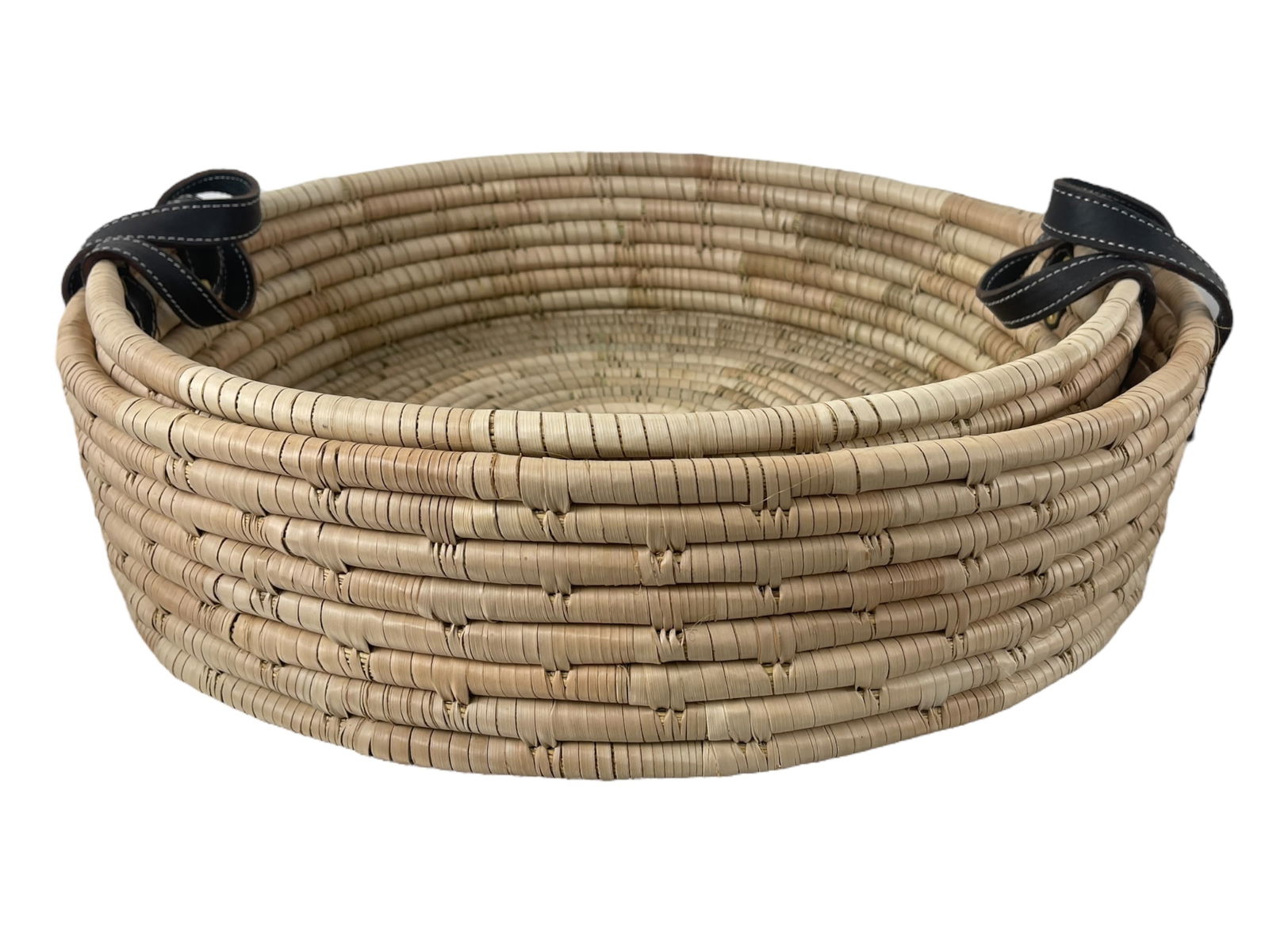 Pair of Hand Woven Ilala Palm Trays w/Leather Handles (1 of 3)