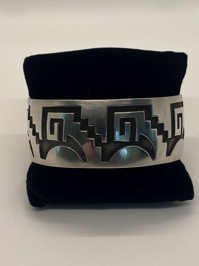 Navajo Hand Tooled Aztec Design Cuff (1 of 3)