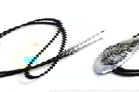 Vtg Unique Circa 1930 Bolo Tie Sterling Silver: Vintage unique circa 1930 bolo tie sterling silver. - The bolo is teardrop shaped and features 3-dimensional cowboy on a bucking bronco. It's accentuated with (1) Kingman Turquoise nugget 5/8"x 7/8" a