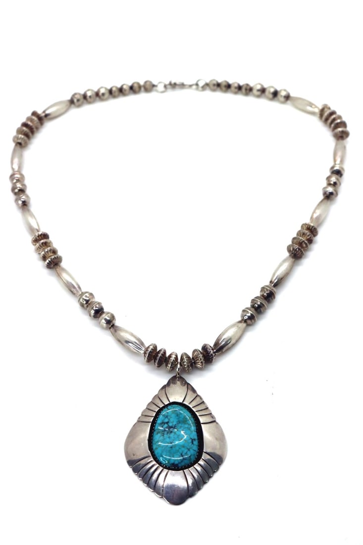 Vtg Sam Benson Navajo Pearl & Turquoise Pendant (1 of 10)