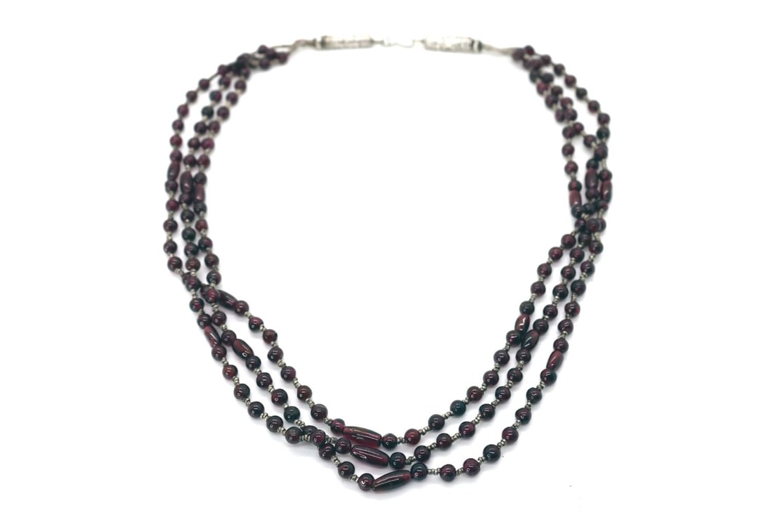 Vintage Garnet 3 strand SS Necklace (1 of 4)