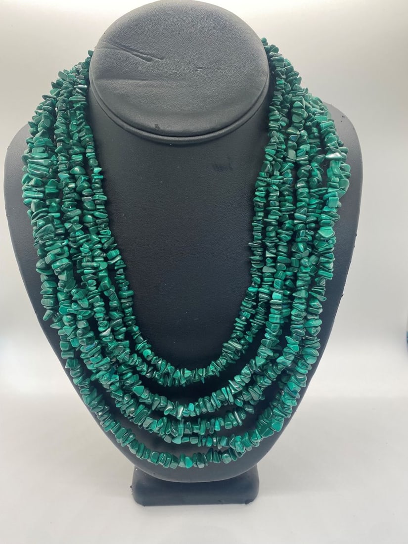 Vtg Navajo 6 Strand Graduated Malachite Necklace (1 of 2)
