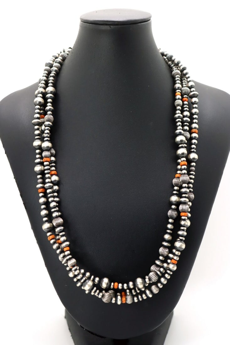 3 Strand Navajo Pearls & Spiny Oyster Necklace (1 of 6)