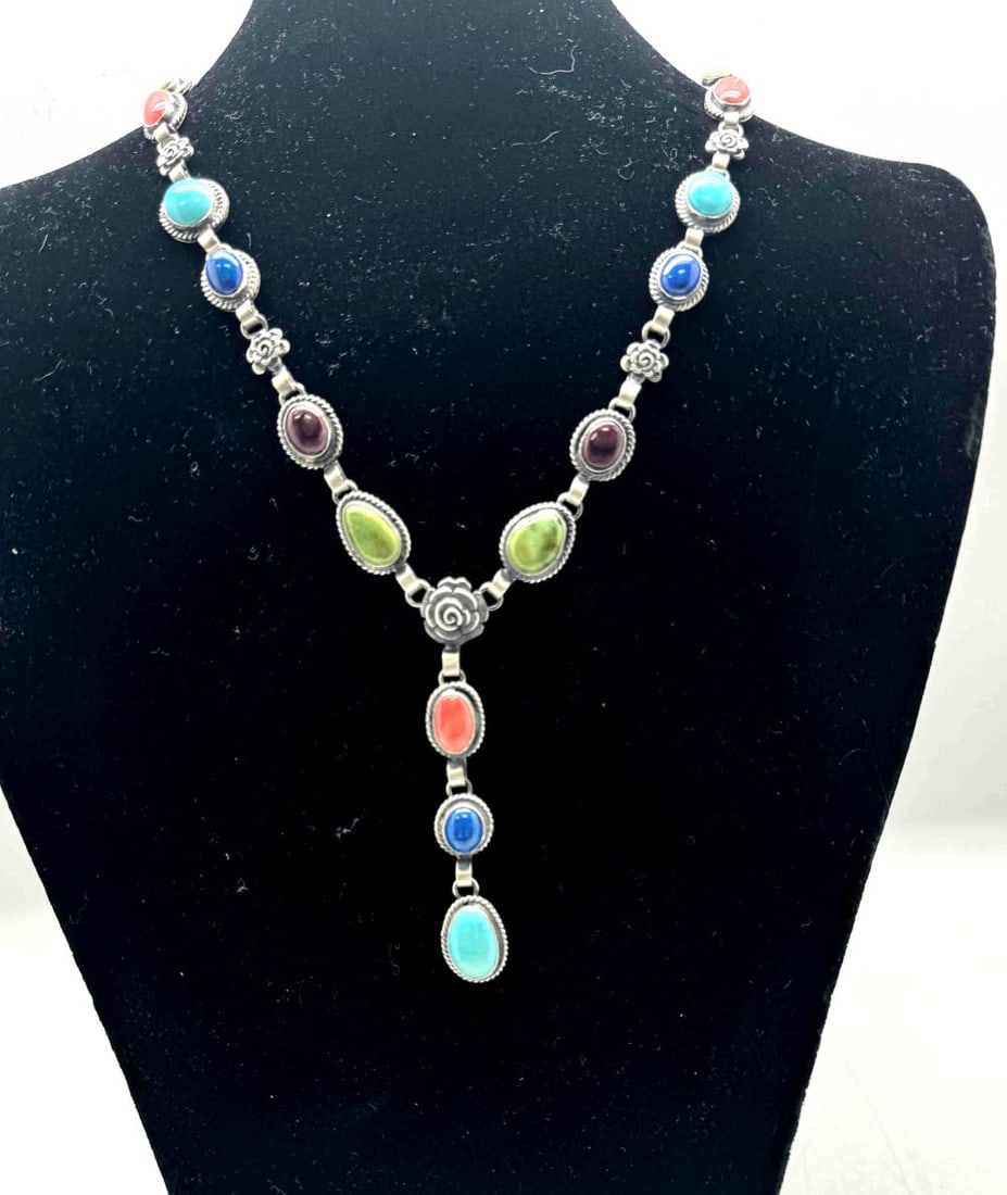 Navajo Mary Ellen Bolo Style Multi Stone Necklace (1 of 5)