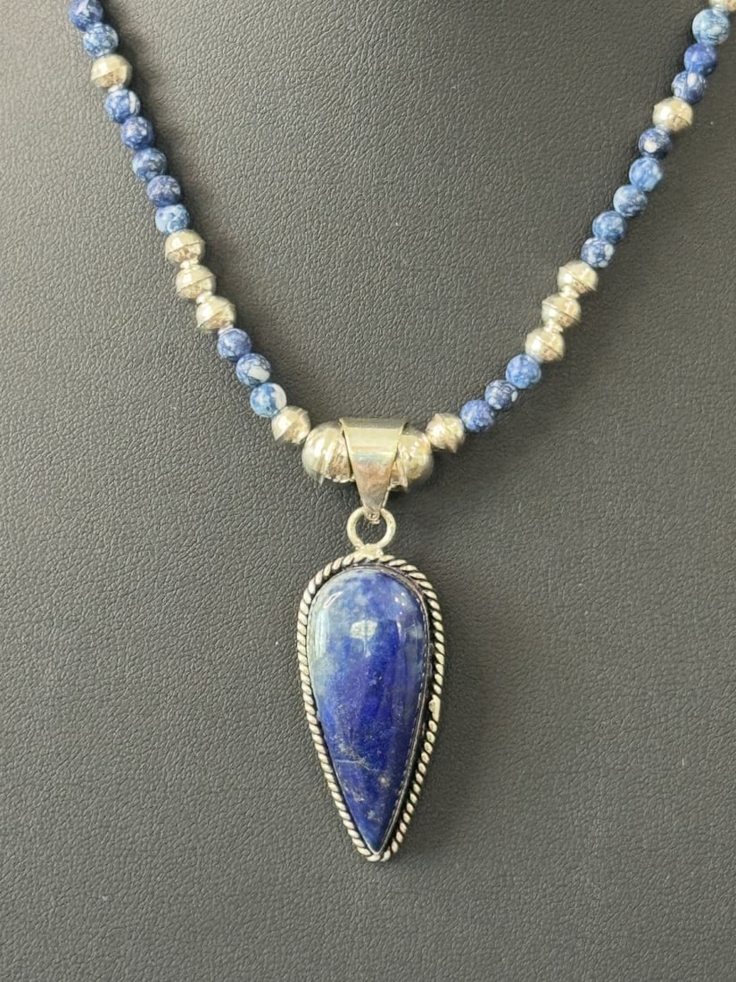 Denim Lapis Pendant Necklace (1 of 4)