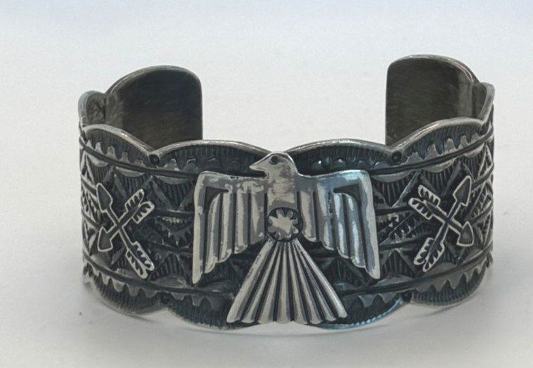 Hand Worked Thunderbird Sterling Silver Cuff (1 of 4)