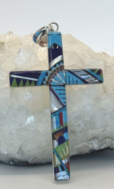 Multi-Stone Inlay Cross Pendant (1 of 3)
