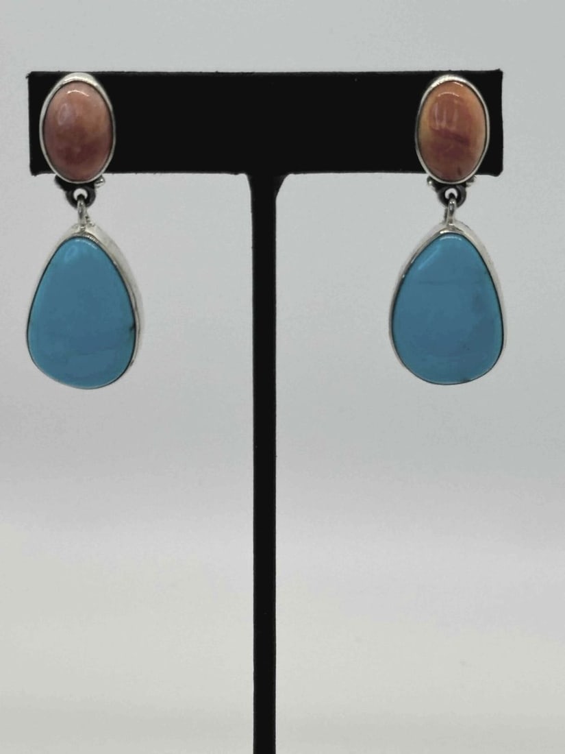 Spiny Oyster & Sleeping Beauty Post Earrings (1 of 4)