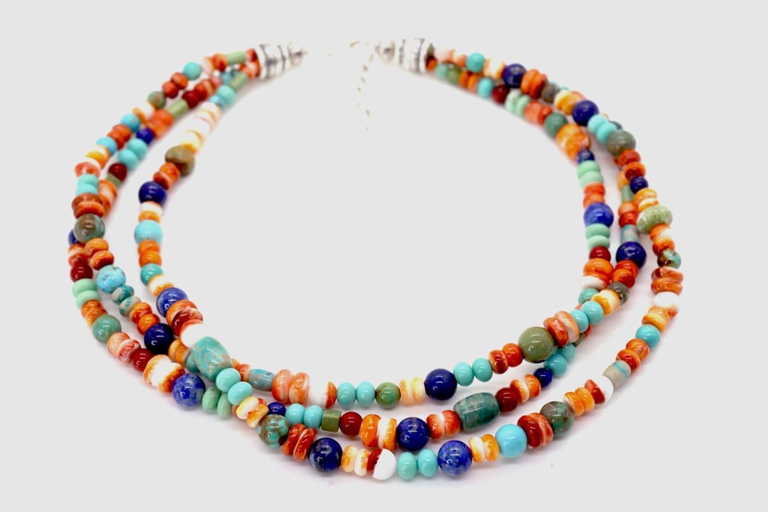 Navajo Handmade 3 strand Multi Stone Necklace (1 of 6)