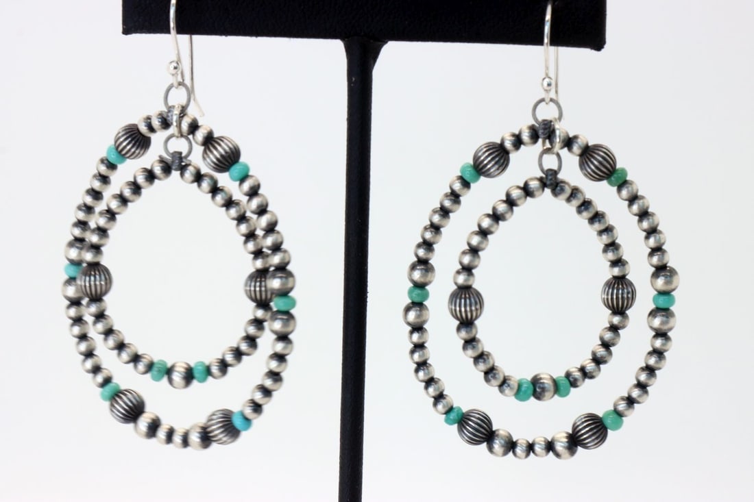 Navajo Pearls & Kingman Double Hoop Earrings (1 of 4)