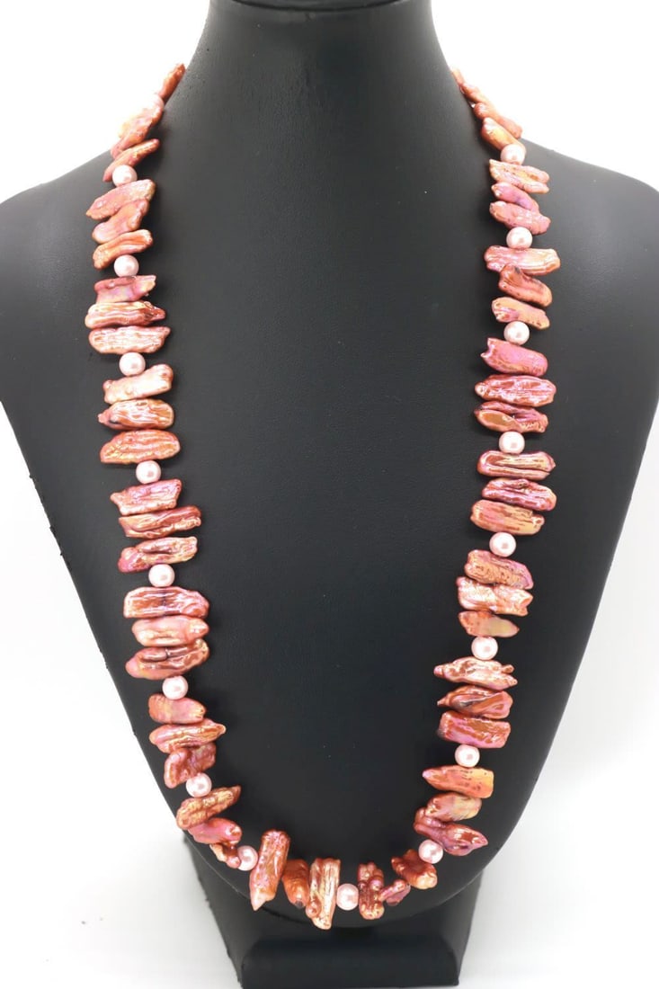 Handmade Pink Biwa Pearl Necklace (1 of 5)