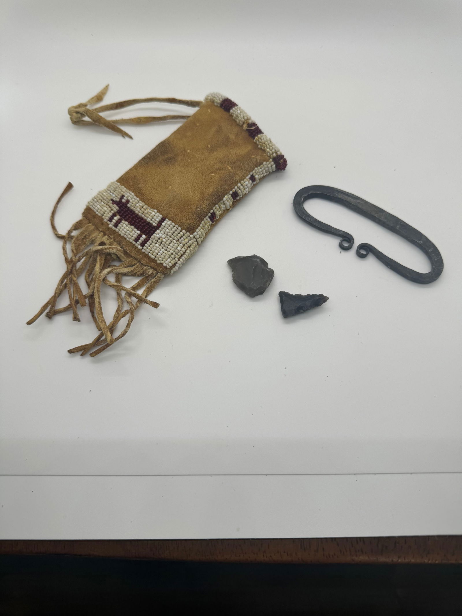 Circa 1800 Striker & Flint In Beaded Pouch (1 of 4)